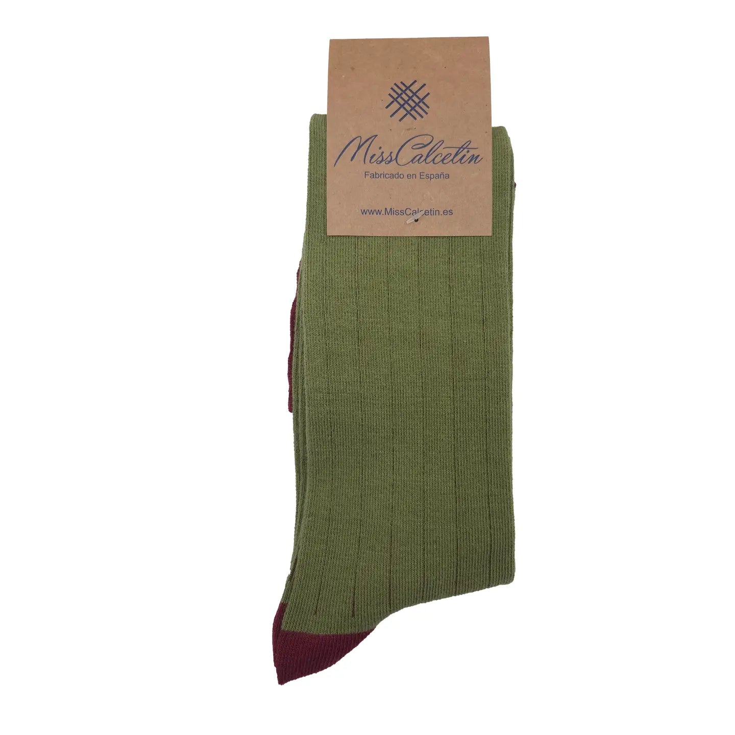 Ribbed Knee High Sock in Olive Green and Ruby