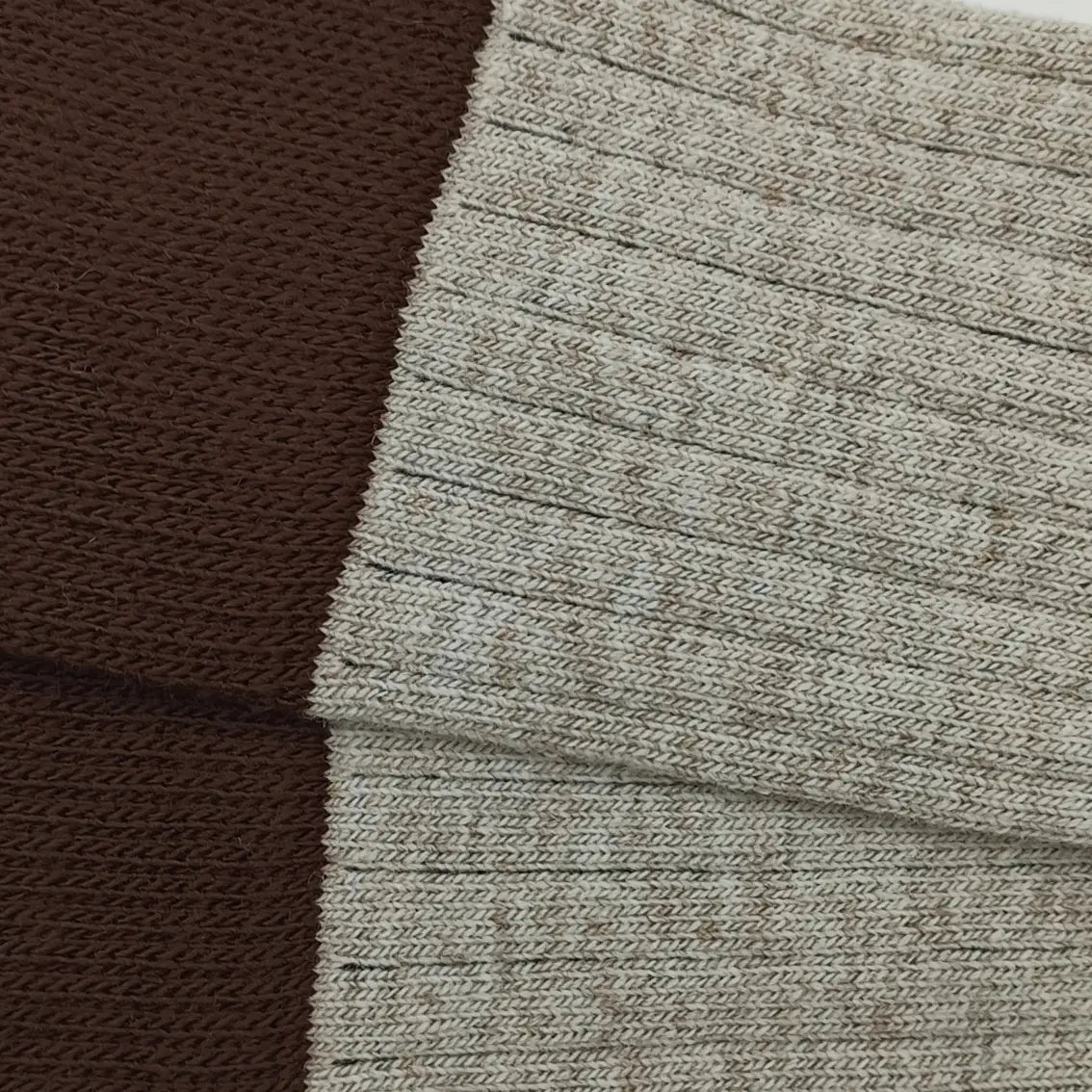 Wool Ribbed Knee High Sock in Beige and Brown