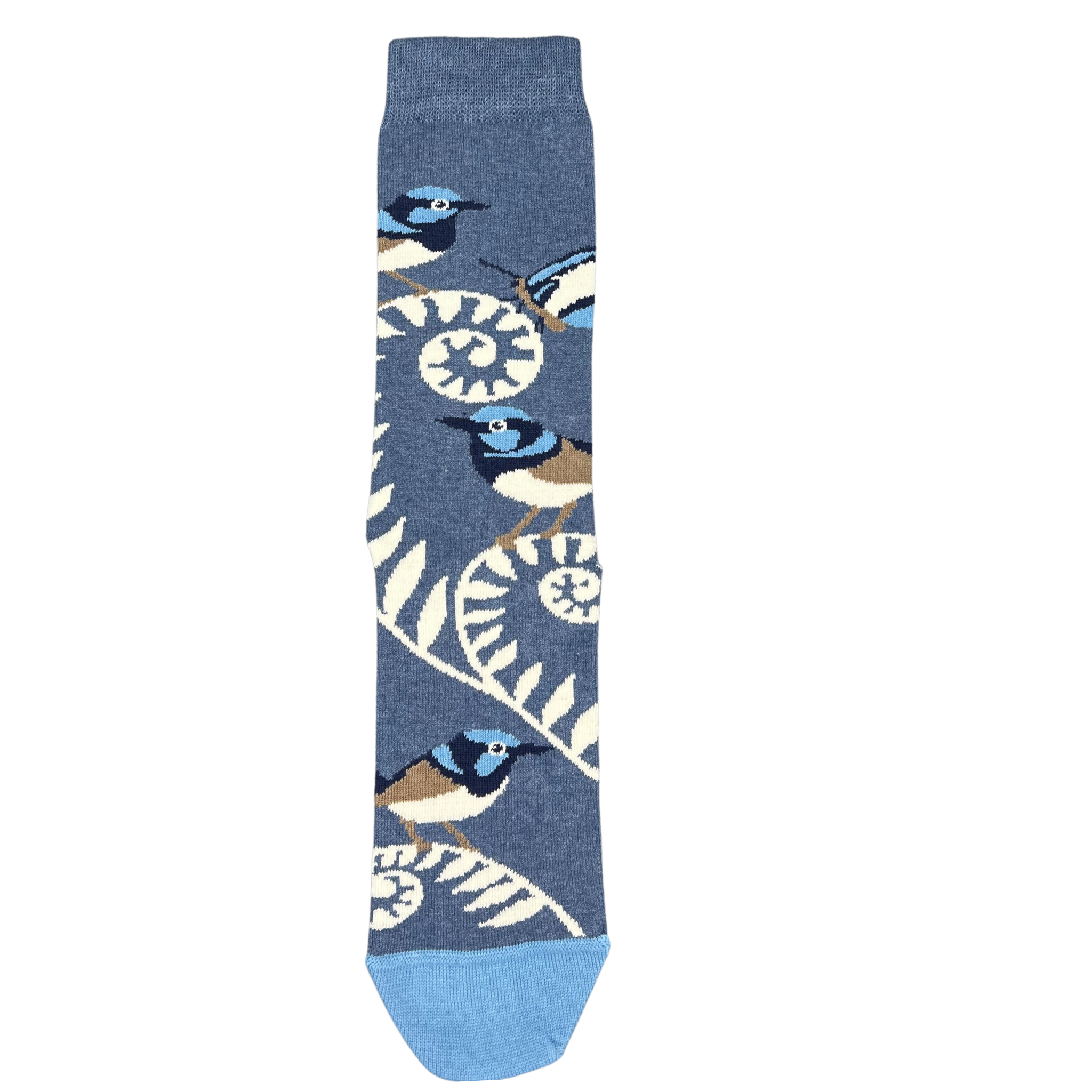 Australian blue fairy wren on a blue sock - The Sockery