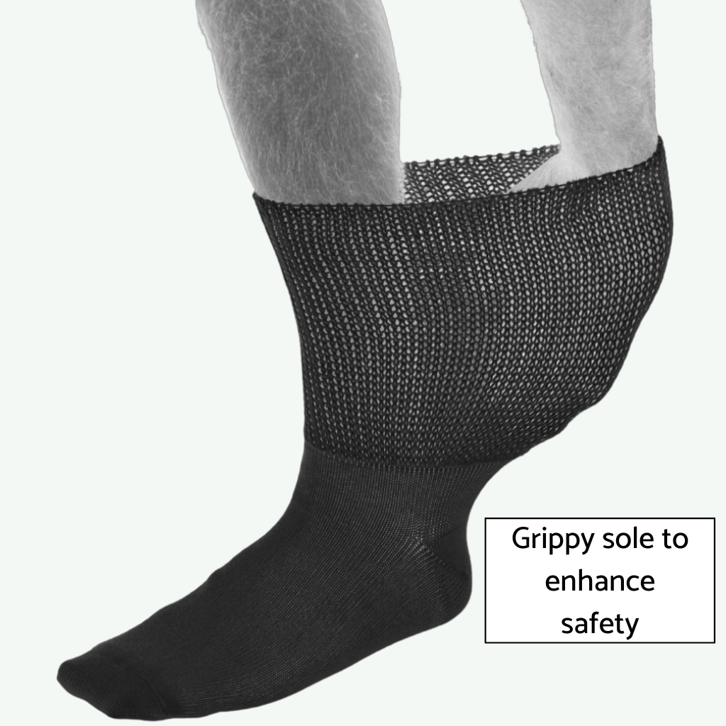 Extra Wide Comfort Stretch Socks in Black With Grip Sole