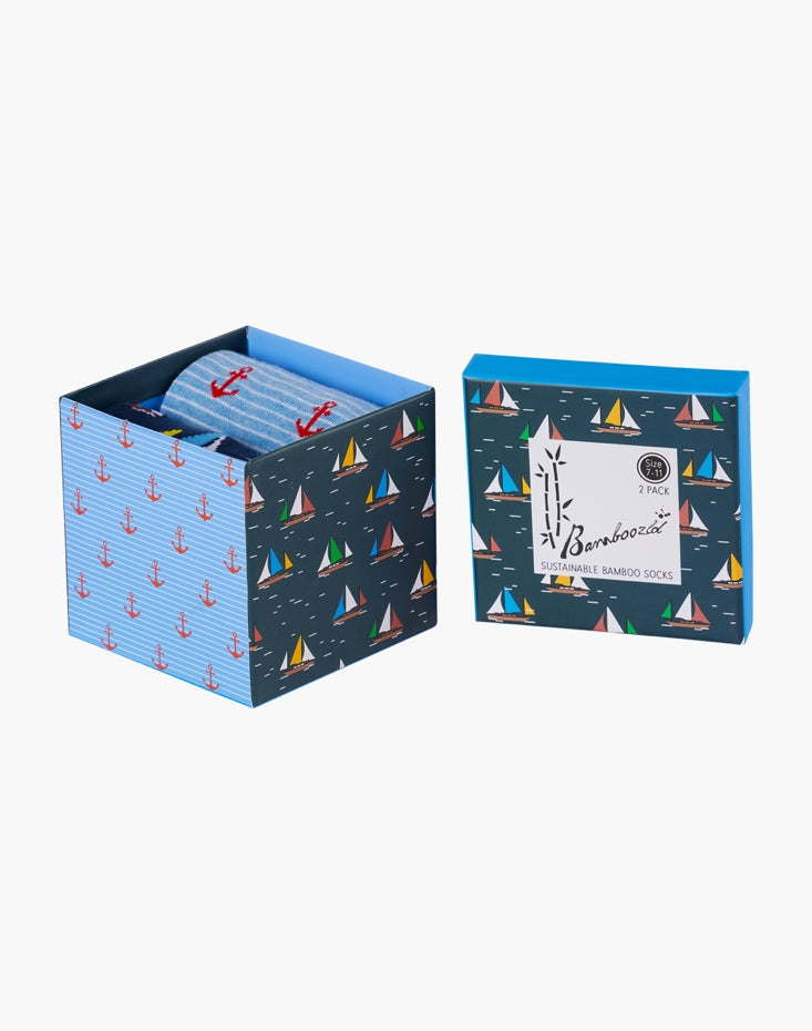 Ships Ahoy Men's Crew Socks - Boxed Gift Set 2 Pack