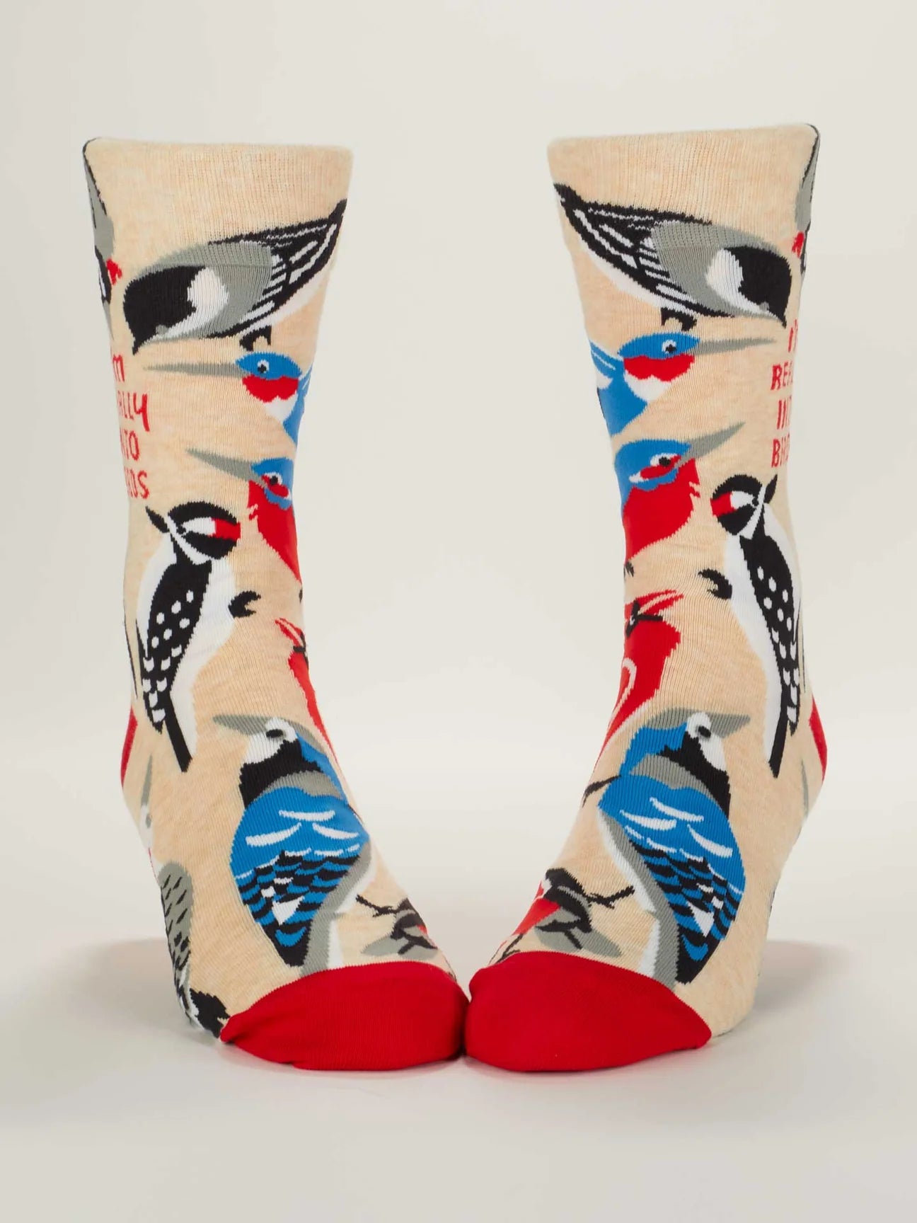 Pair of socks with bird pattern on a beige background
