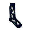 Navy sock with white cockatoo illustrations and 'Lafitte' branding on a white background