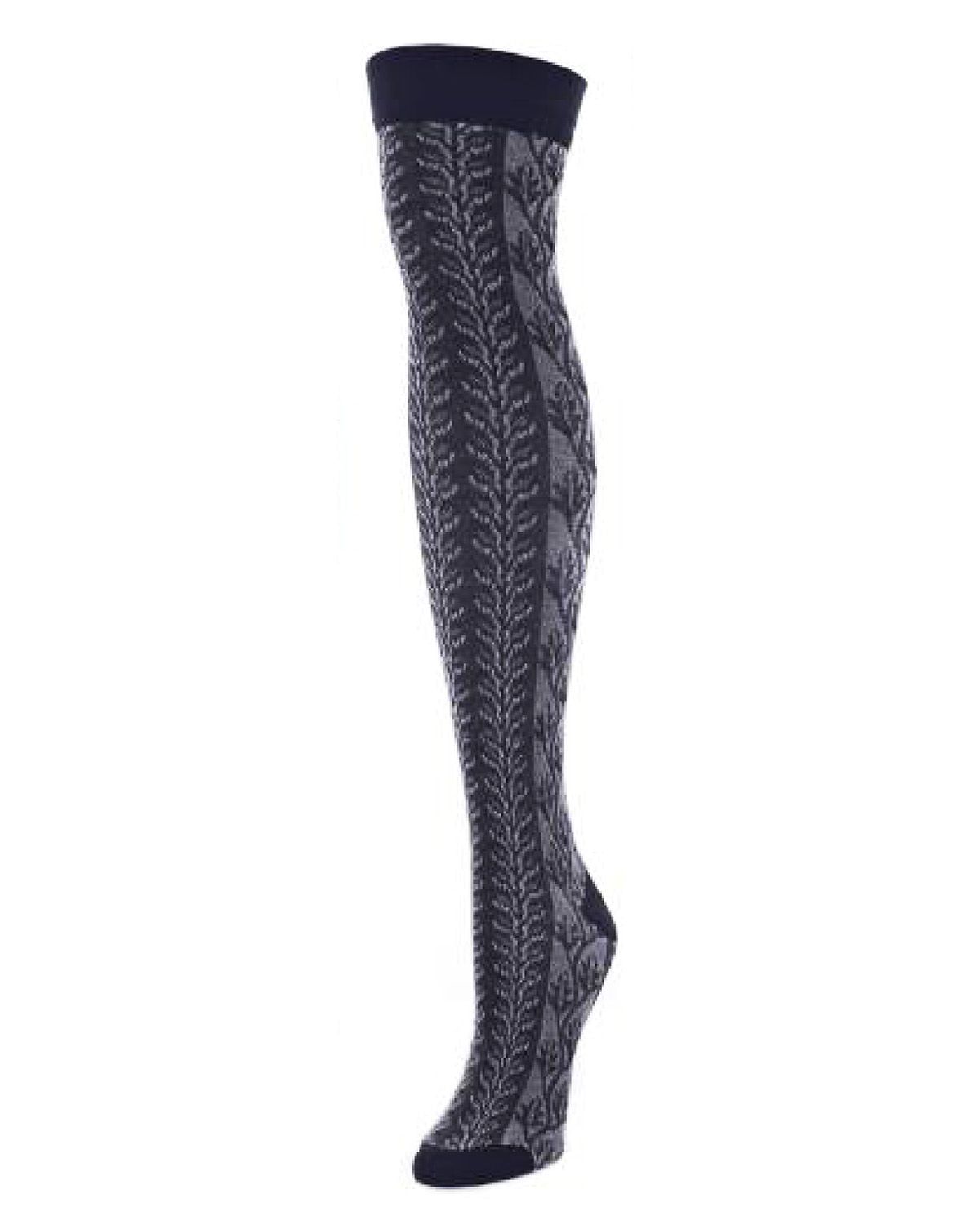 Leaf Vine Women's Over the Knee Socks in Dark Navy - THE SOCKERY
