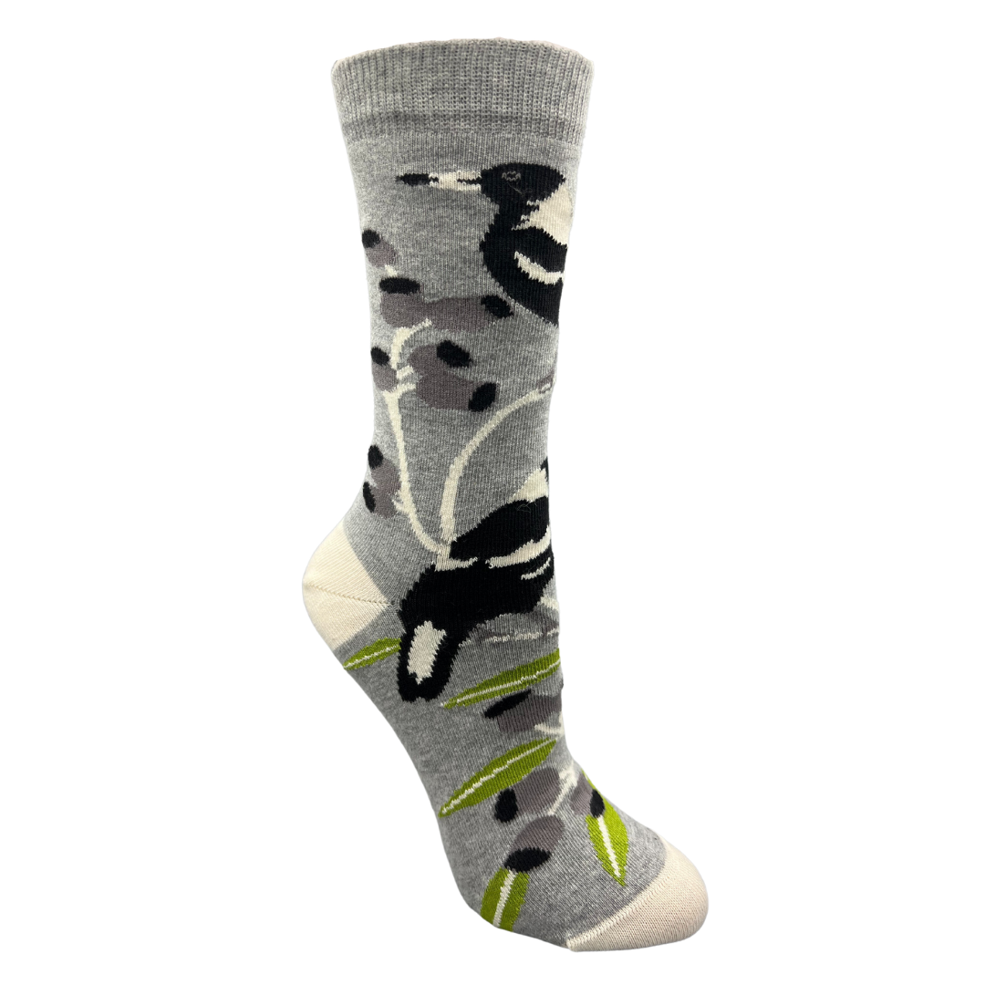 Two Australian Magpies on a light grey sock - The Sockery