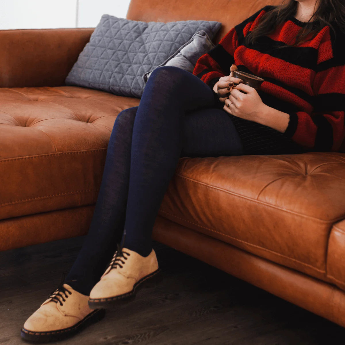 Merino Wool Textured Tights in Night