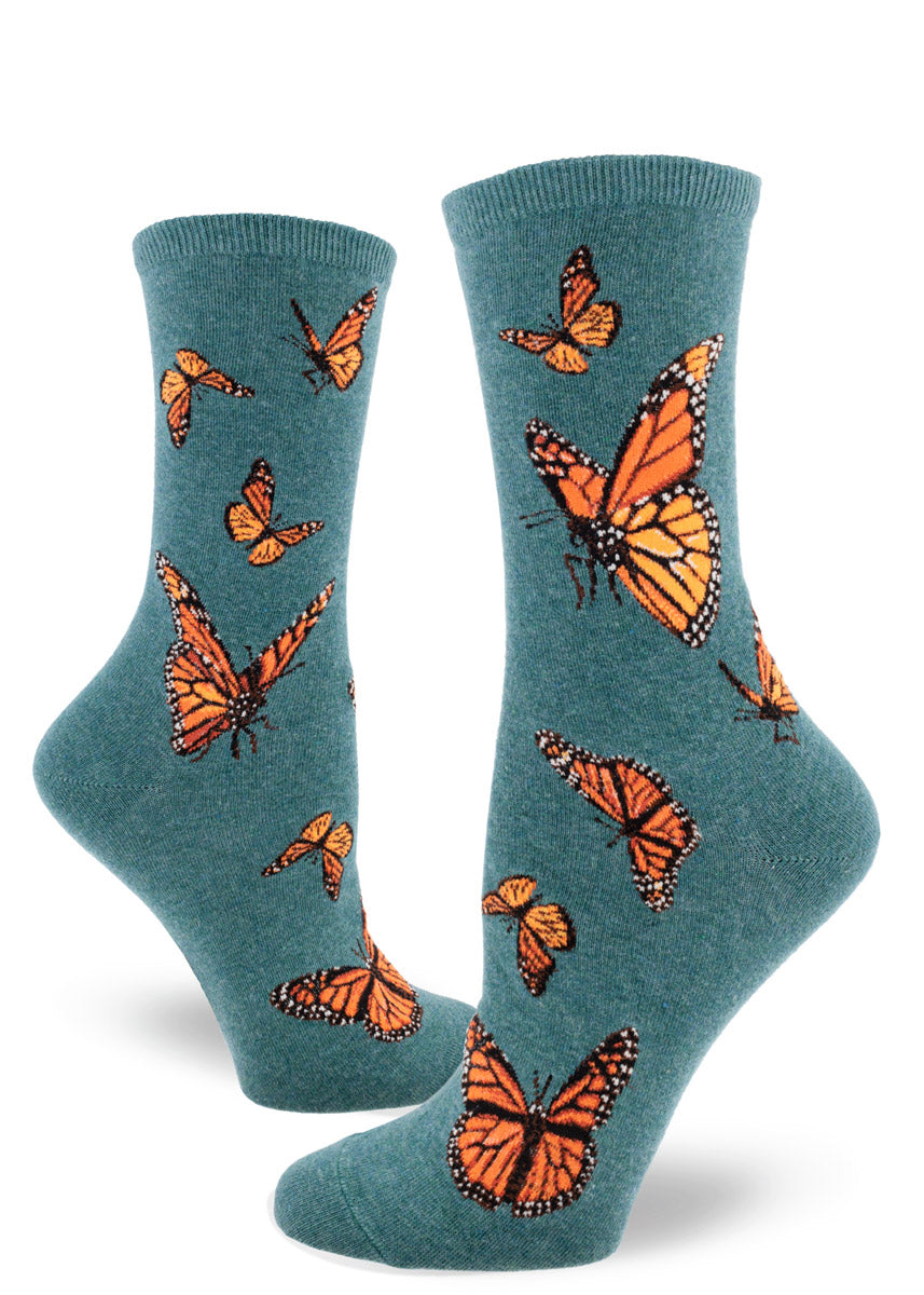 Monarch Butterfly Women's Crew Sock in Heather Sea