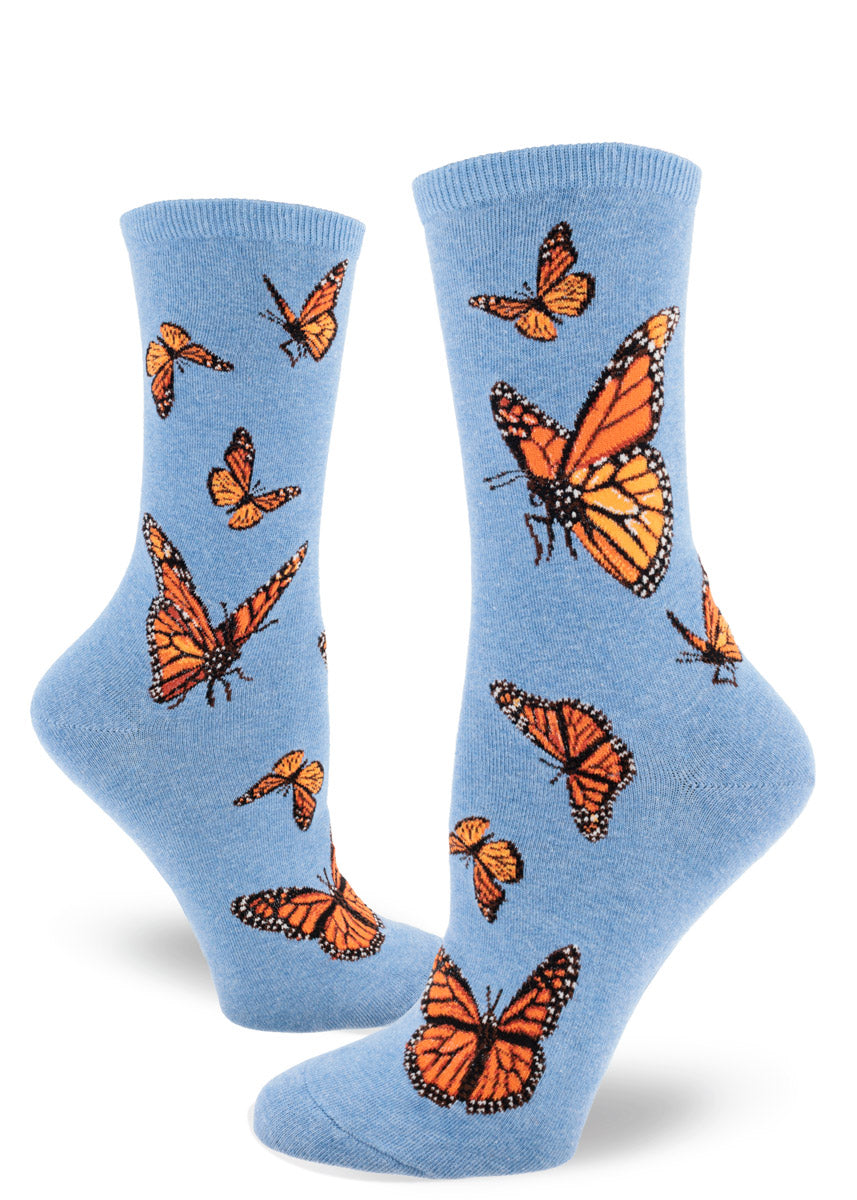 Monarch Butterfly Women's Crew Sock in Heather Cornflower
