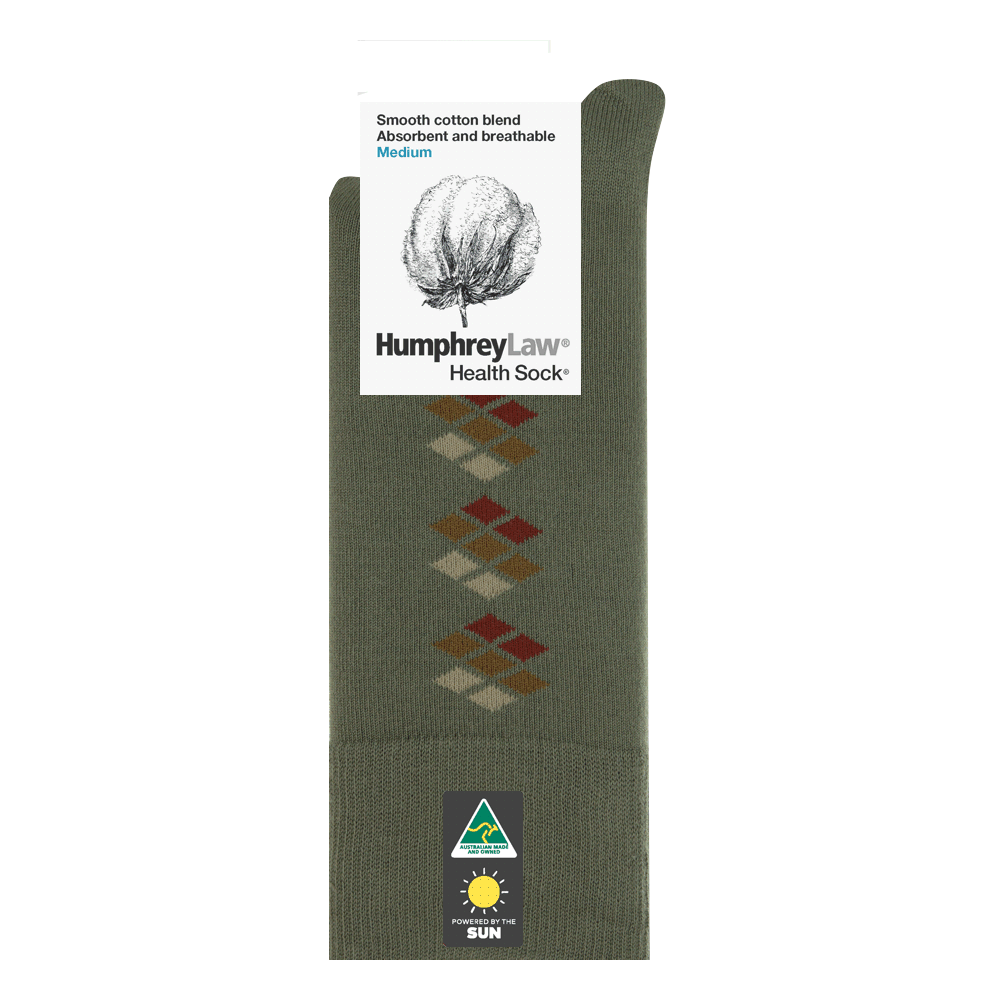Smooth Cotton Blend Diamond Mens Crew Sock in Olive Grey