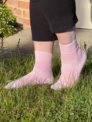 lady wearing pink merino short leg sock - The Sockery