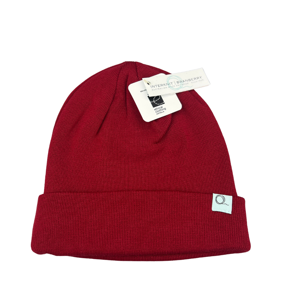 Merino Wool Beanie in Sangria, Australian Made