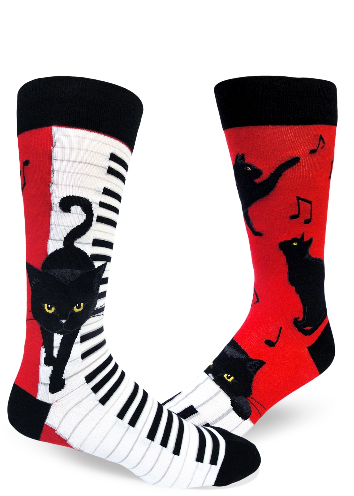 Piano Cat Men's Crew Sock in Red