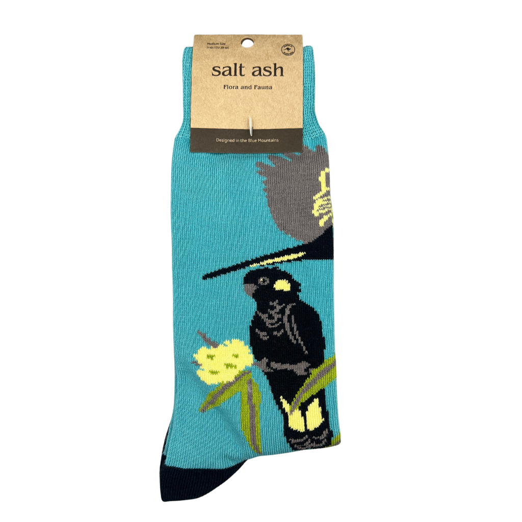 Black Cockatoo Socks in Aqua Blue
