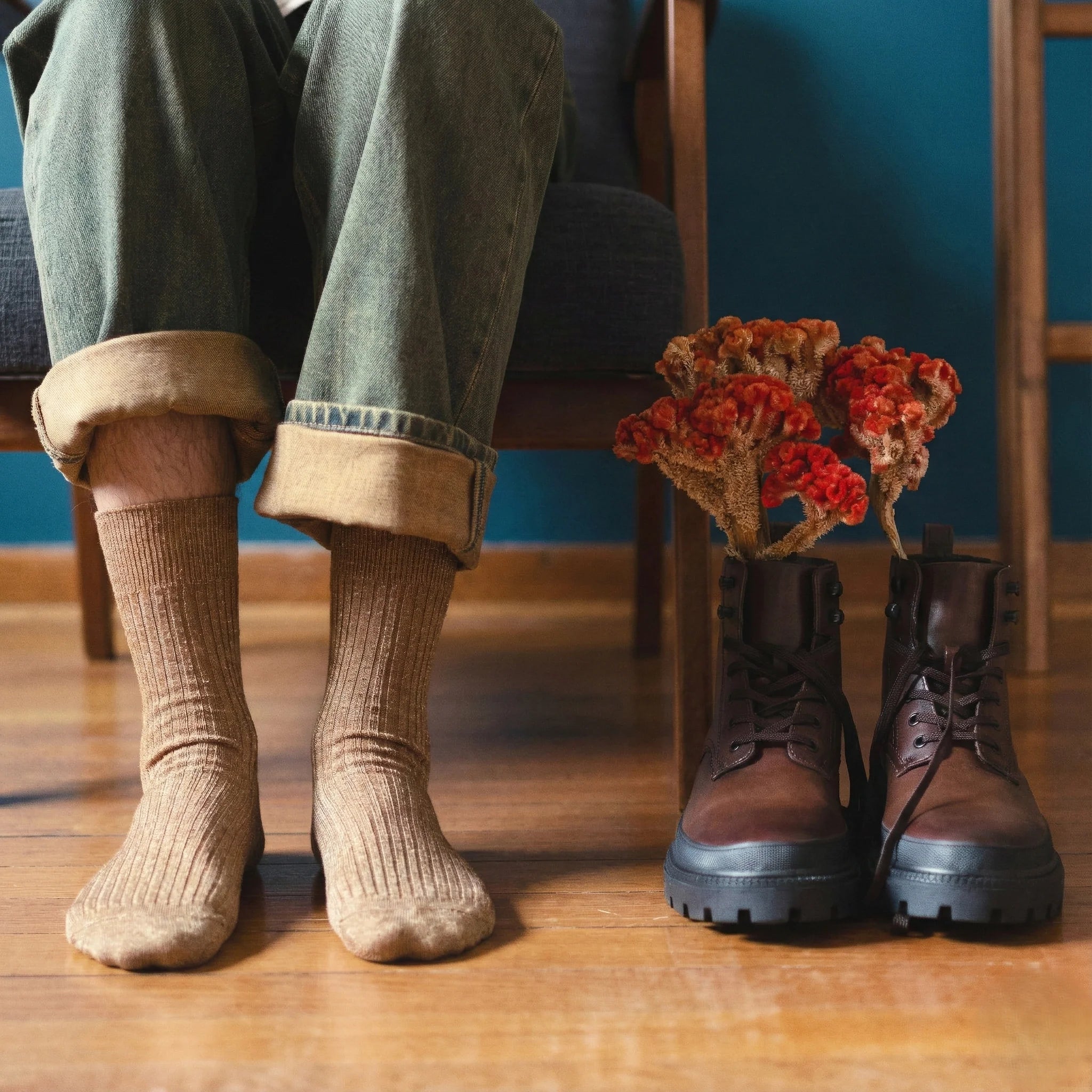 Silk and Wool Blend Socks - Star Dust on Caramel