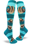 Sloth on Striped Women's Knee High Socks in Teal