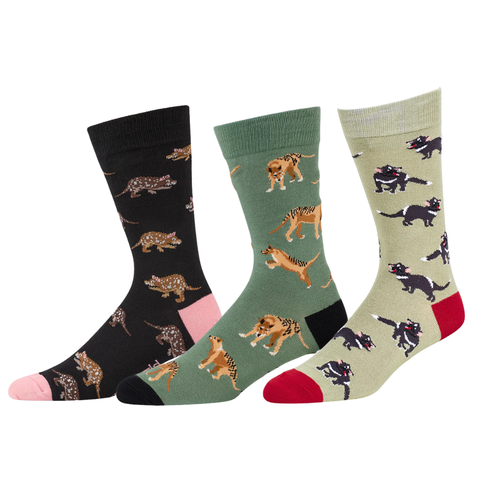 Tasmania's Favourite Animals Men's Crew Socks 3 Pair Bundle