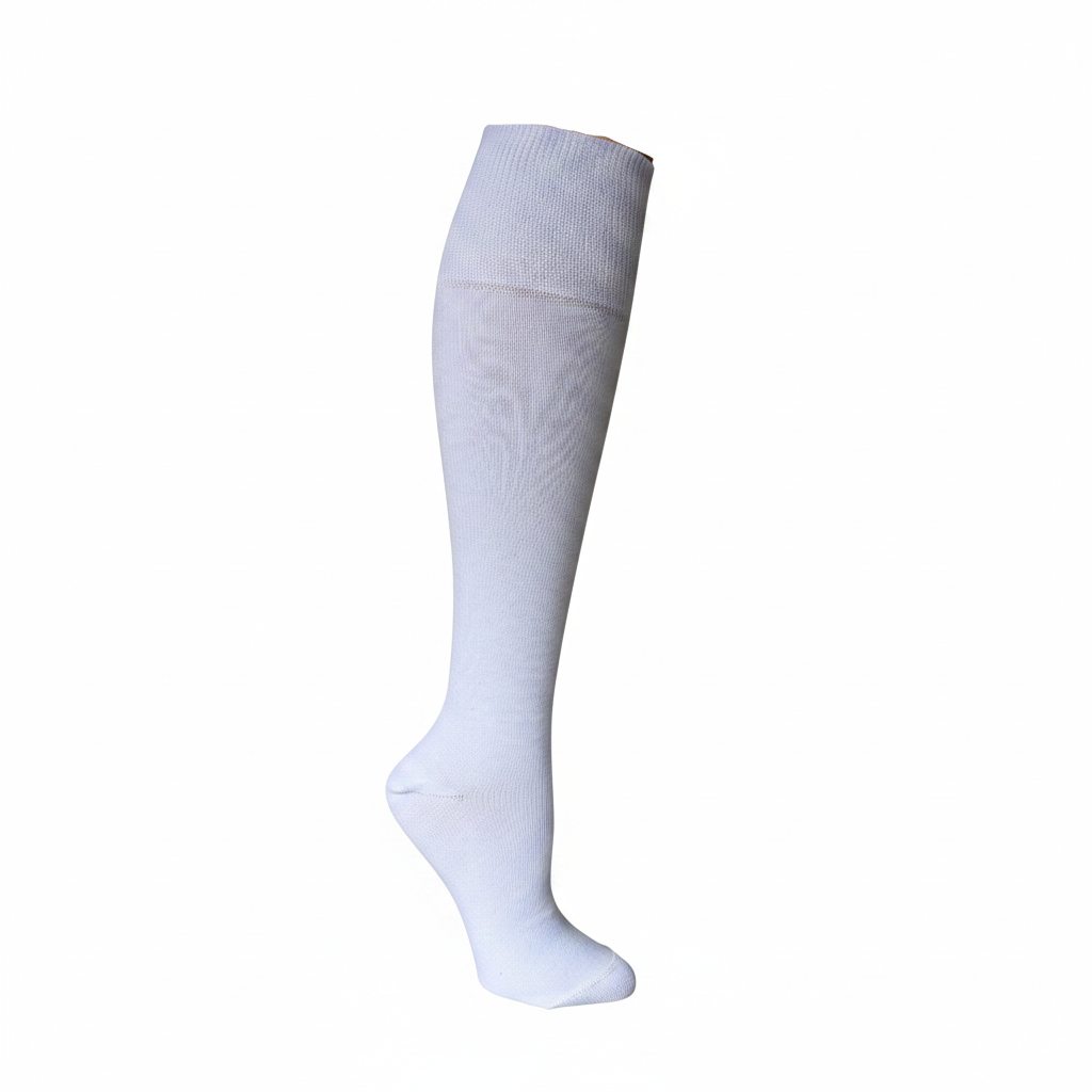 White knee-high sock on a white background