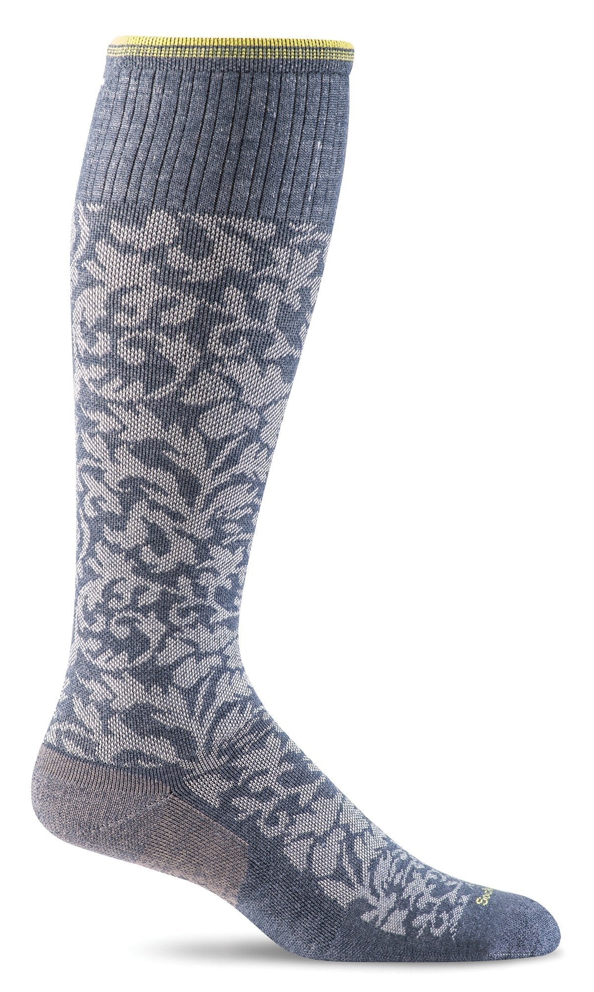 Damask Women's Bamboo/Merino Moderate Graduated Compression Socks in Denim - The Sockery