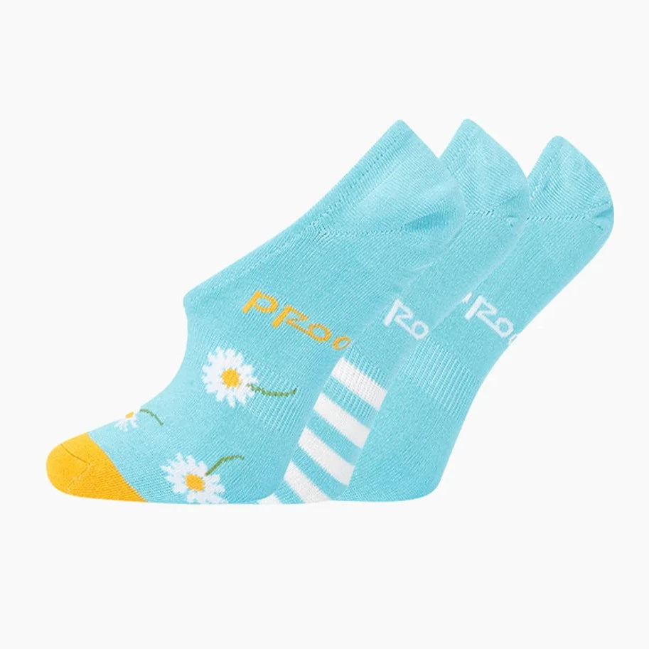 Three Pack Daisy No Show Women's Socks - Light Blue - The Sockery