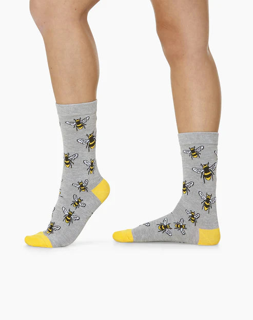Bumble Bee Women's Bamboo Crew Sock in Grey - The Sockery