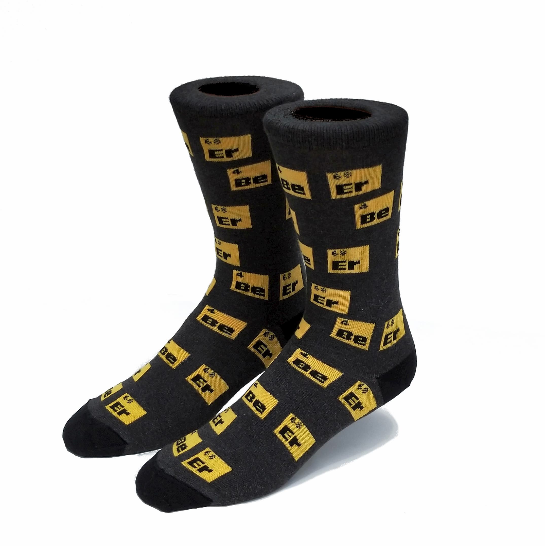 pair of mens crew socks with chemical symbols spelling Beer - The Sockeryg