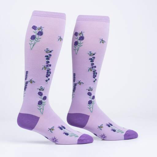 Bees and Lavender Knee High Sock in Extra Stretchy for Wide Calves