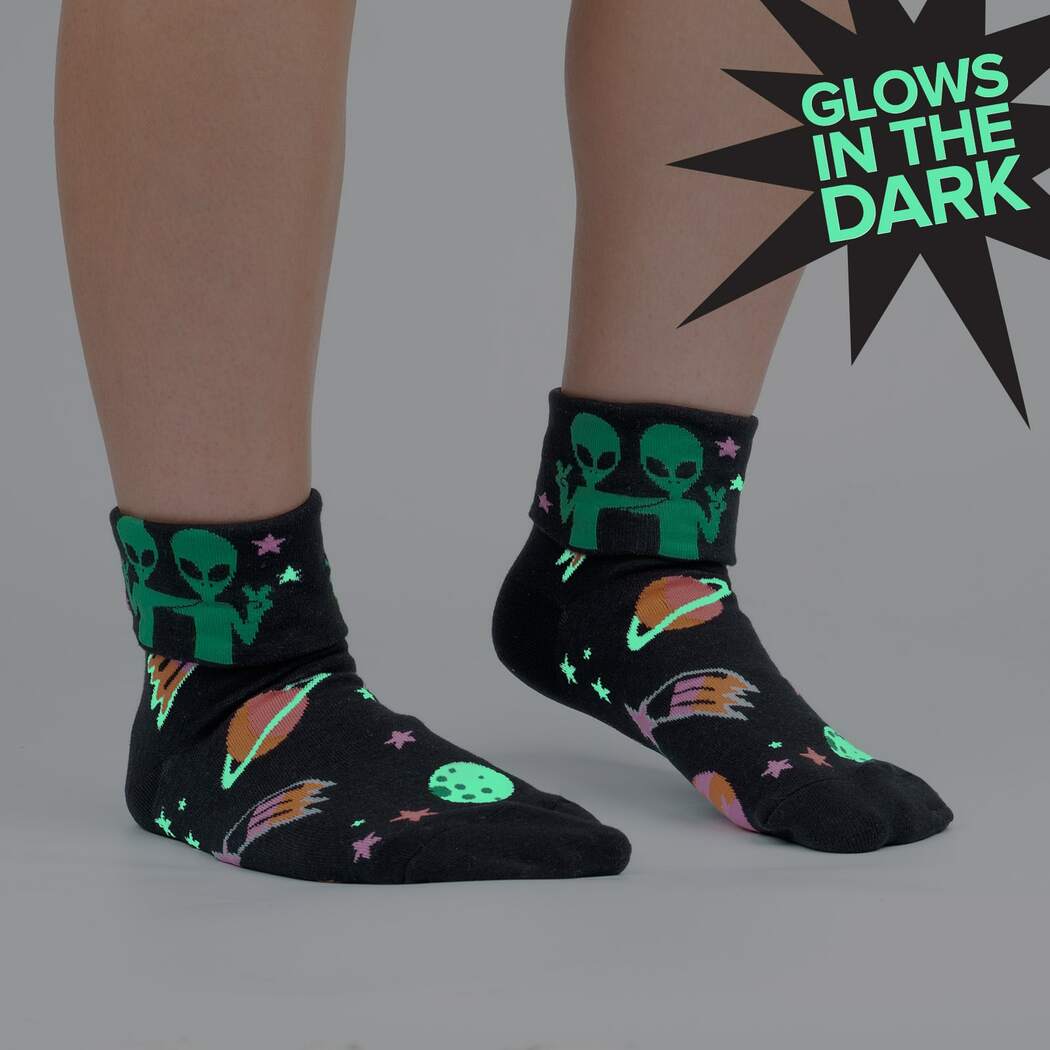 Far Out Women's Turn Cuff Crew Socks - Glow in the dark - The Sockery