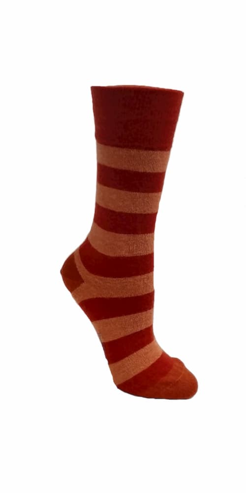 Merino and Alpaca Blend Striped Socks in Terracotta- The Sockery