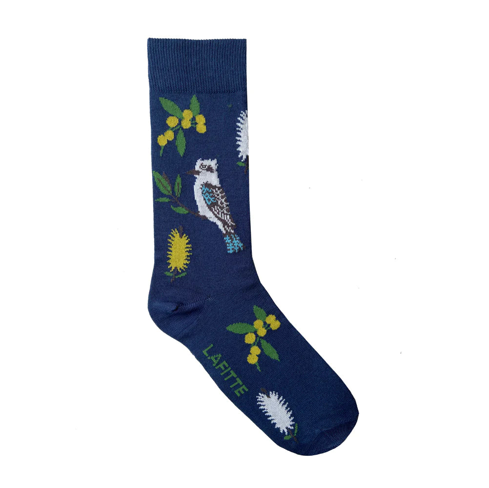 Kookaburra Crew Socks Blue -  Aussie Made - The Sockery