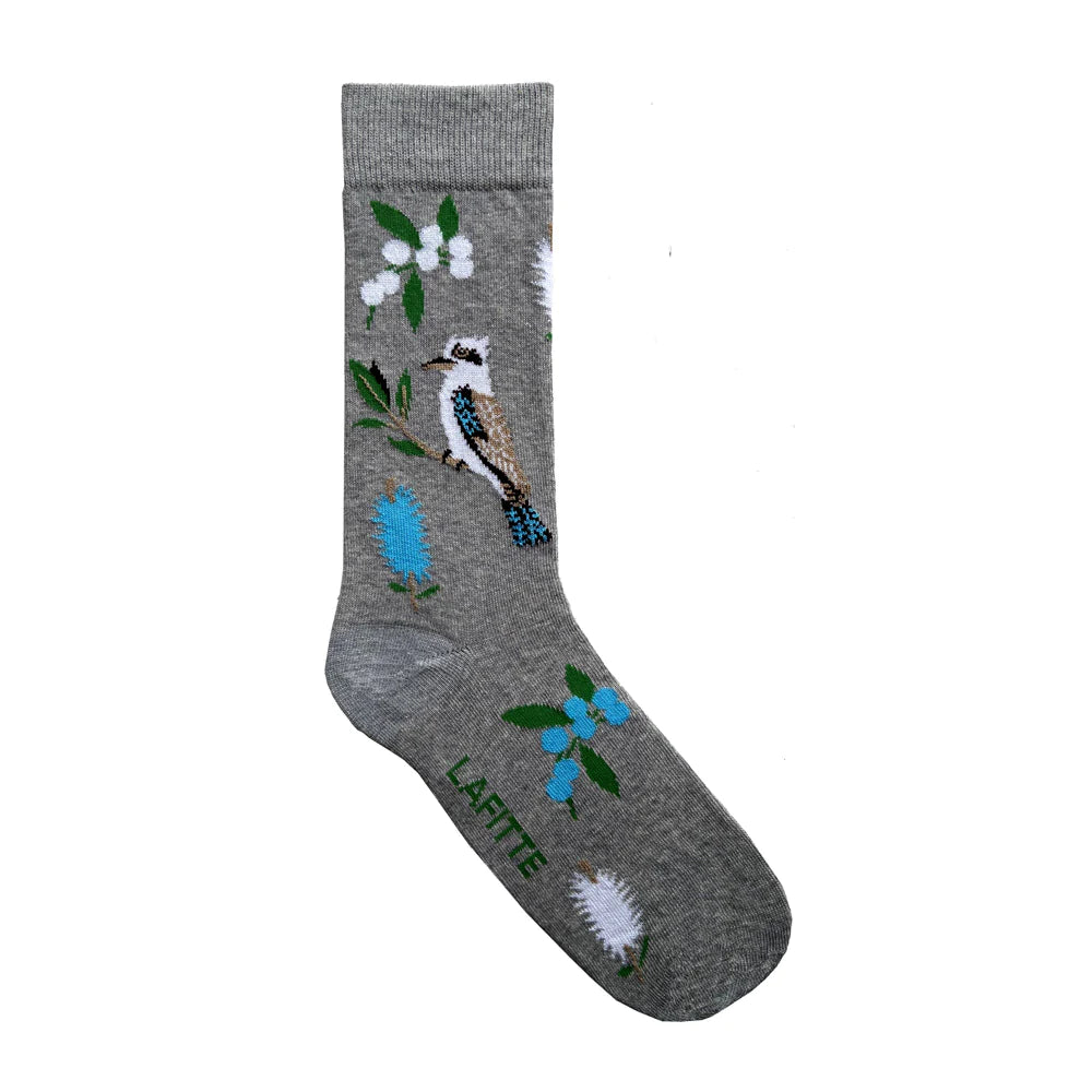 Kookaburra Crew Socks Grey -  Aussie Made - The Sockery