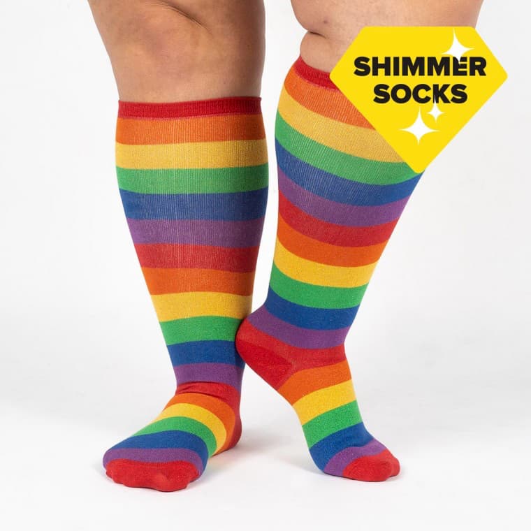 Shimmer Rainbow Knee High Socks - Extra Stretch for Wide Calves - The Sockery