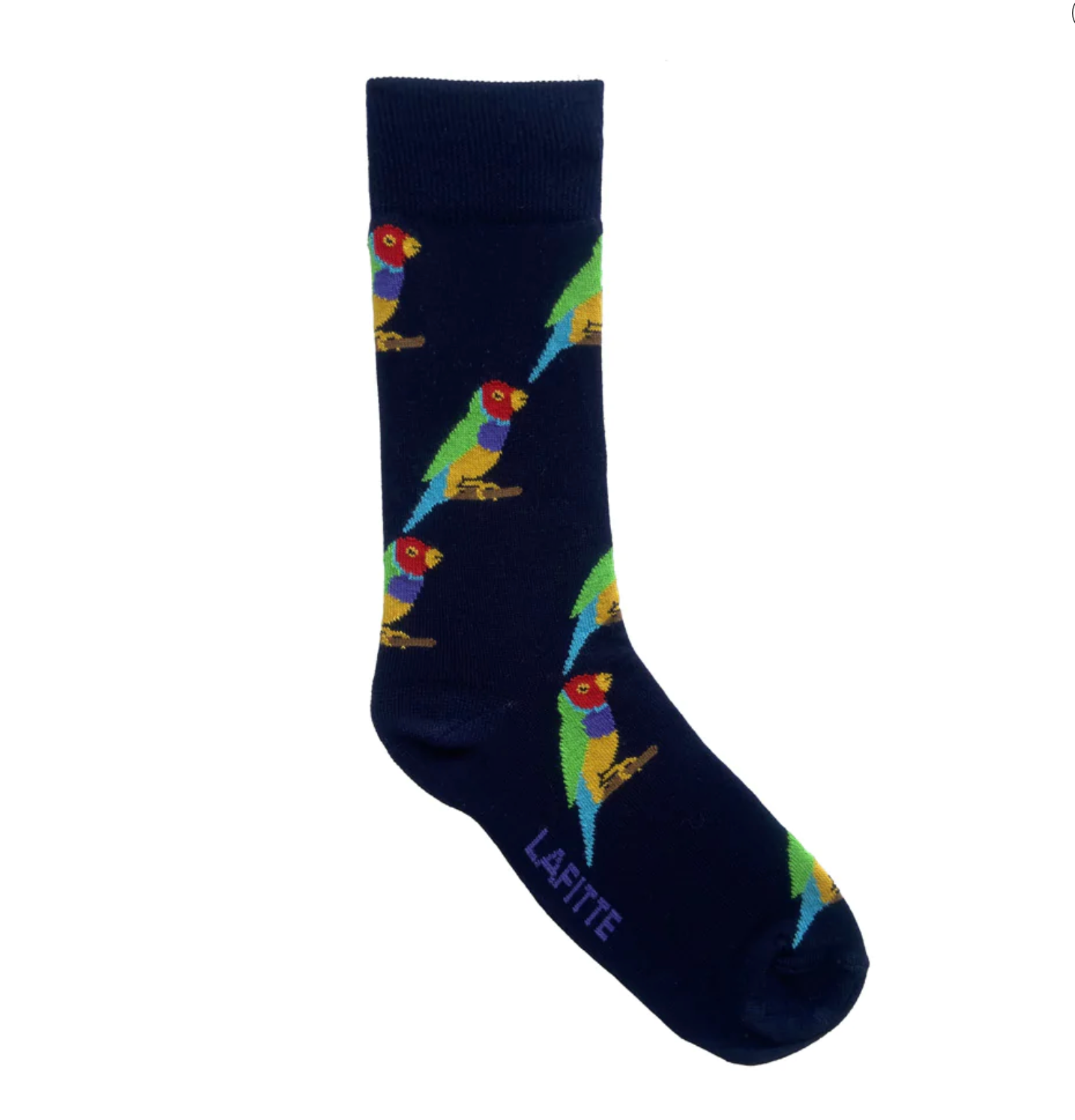 Gouldian Finch Bamboo Crew Socks Navy the sockery