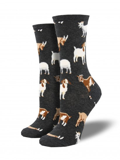 Silly Billy Goat Ladies Crew Socks in Charcoal