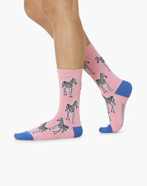 Zebra Women's Bamboo Crew Socks in Pink - The Sockery