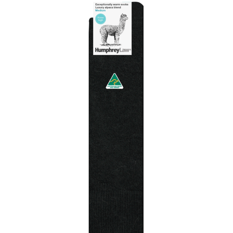 Fine Alpaca Wool Knee High Sock in Black | Humphrey Law, Aussie Made