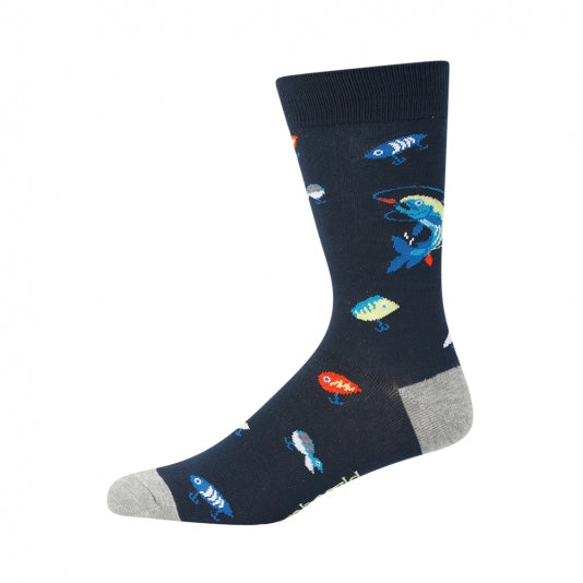 mens crew socks with bright fishing lures