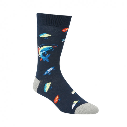 mens crew socks with bright fishing lures