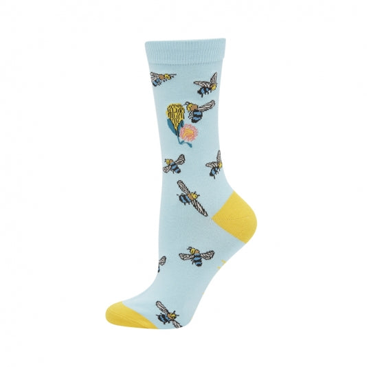 Blue Banded Bee Womens Bamboo Crew Socks - The Sockery