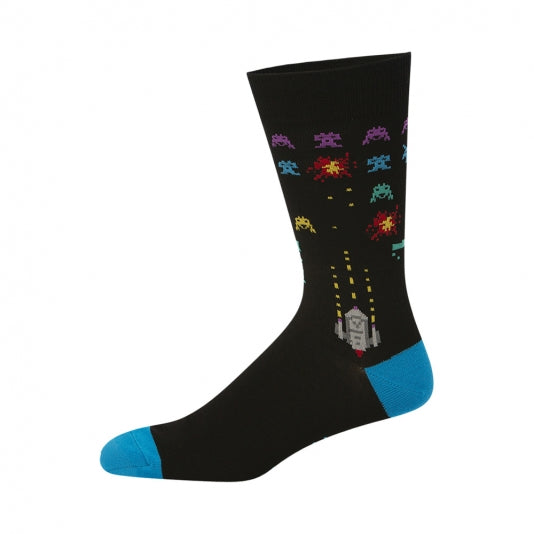 Mens Space Invaders Bamboo Crew Socks - The Sockery