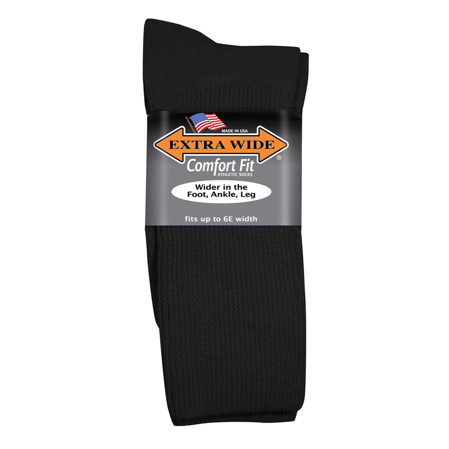 Extra Wide Athletic Cotton Crew Socks in Black - The Sockery