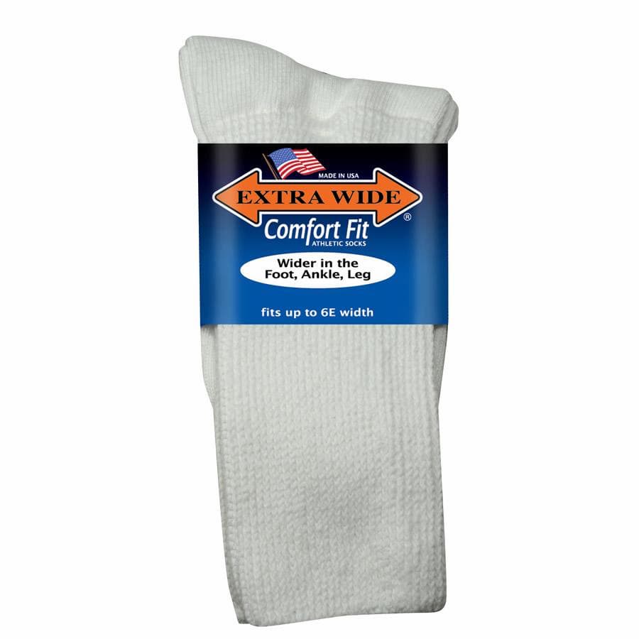 Extra Wide Athletic Cotton Crew Socks in White