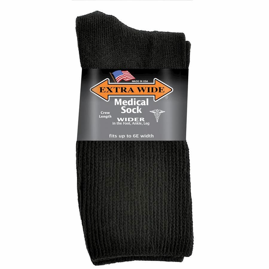 Extra Wide Unisex Medical Crew Socks in Black - The Sockery