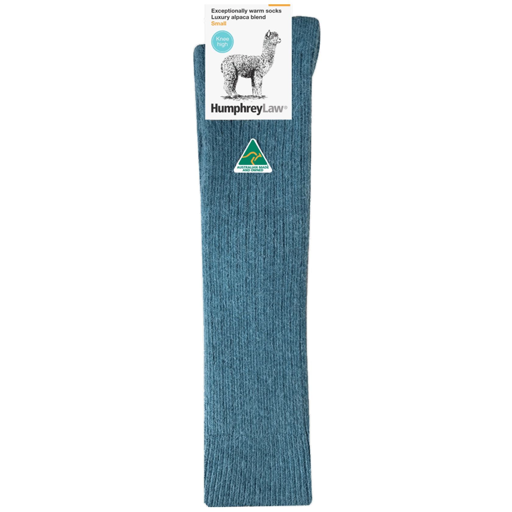 Alpaca Wool Knee High Sock in Teal Blue