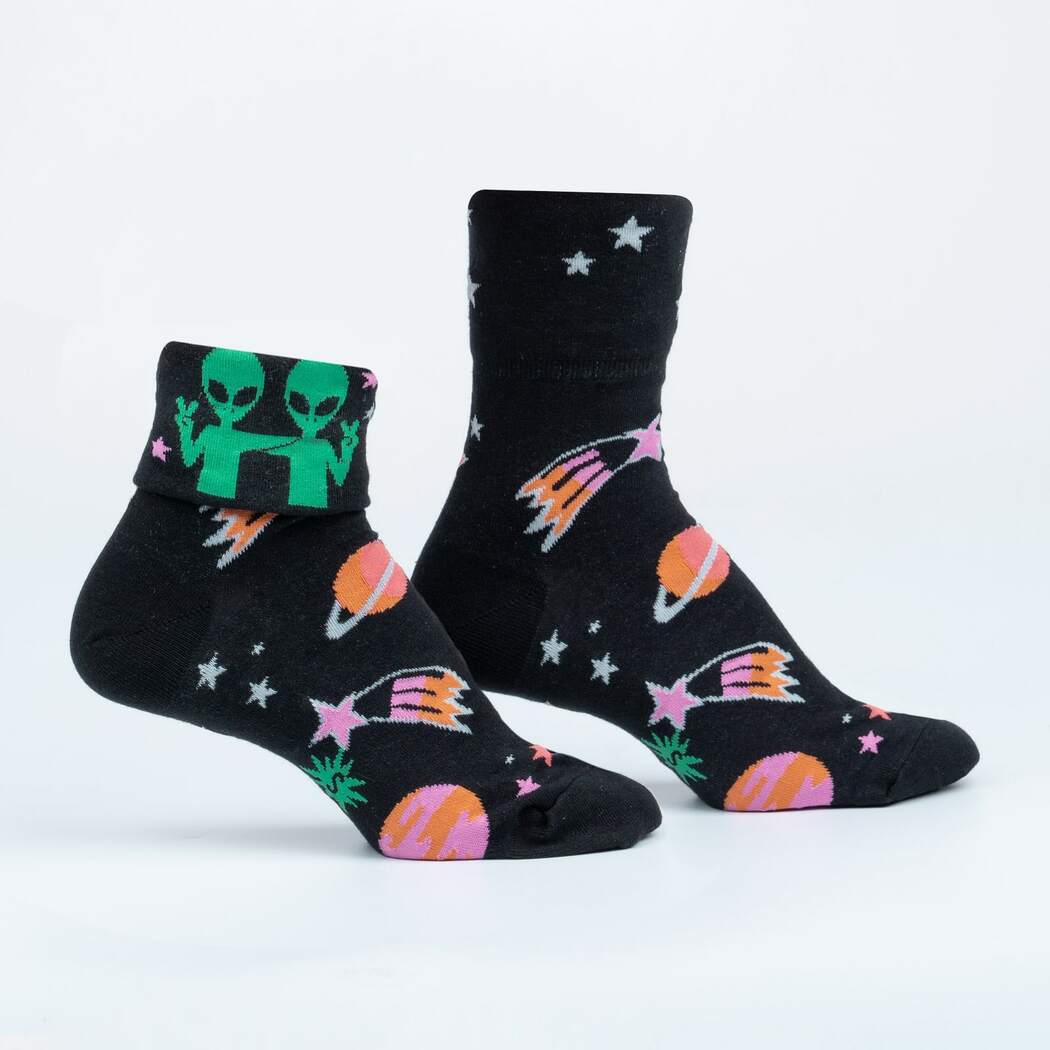 Far Out Women's Turn Cuff Crew Socks - Glow in the dark - The Sockery