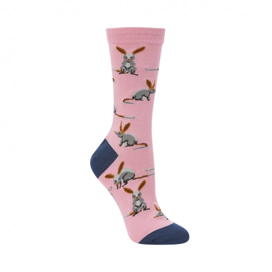womens crew sock in bamboo with a bilby design - The Sockery