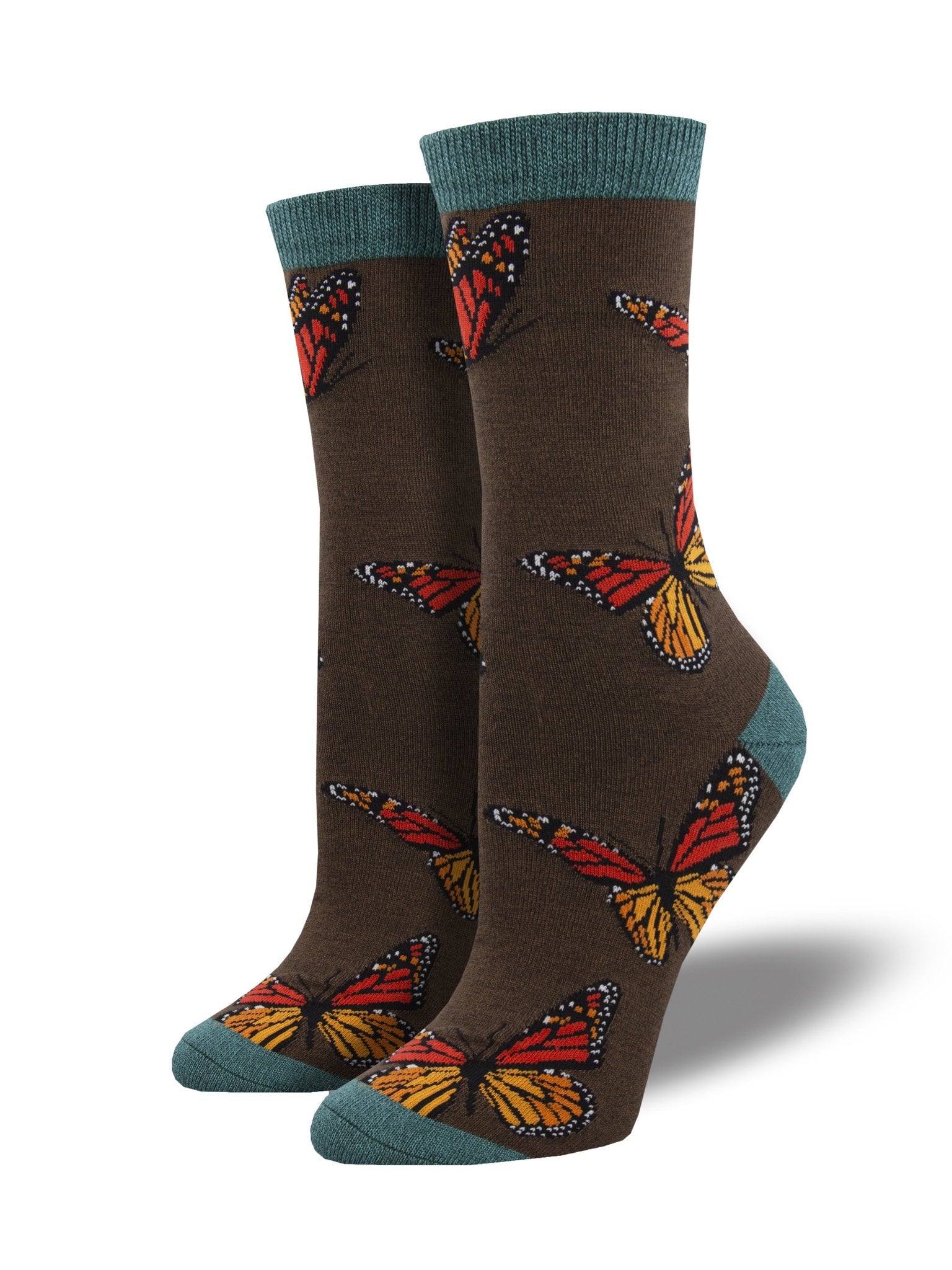 womans butterfly sock on brown background The Sockery