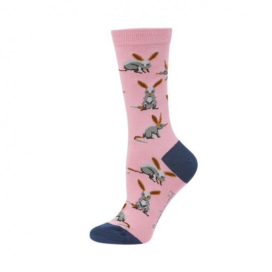 womens crew sock in bamboo with a bilby design - The Sockery
