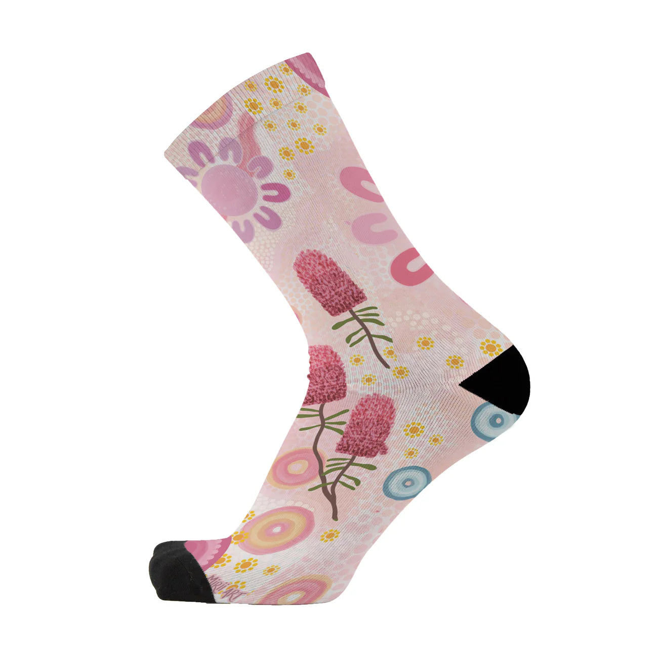 Colorful floral sock on a white background