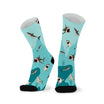 Shark-themed socks on a white background