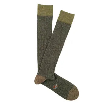 Wool Ribbed Knee High Sock in Forest green and Sage